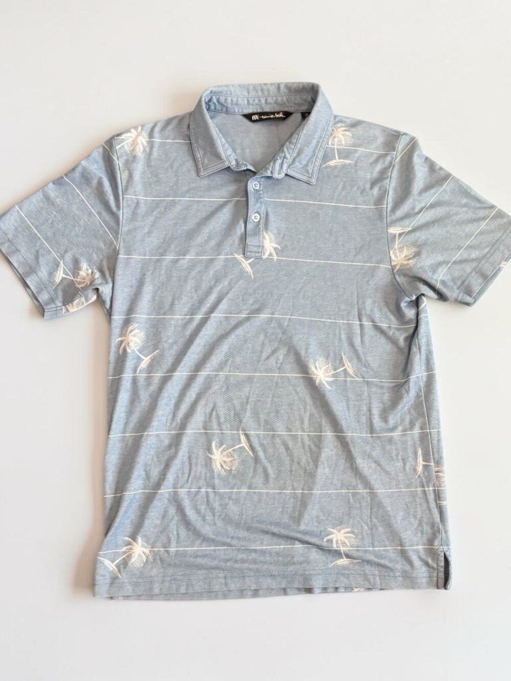 TravisMathew Blue Palm Tree Performance Polo Shirt Men’s Medium